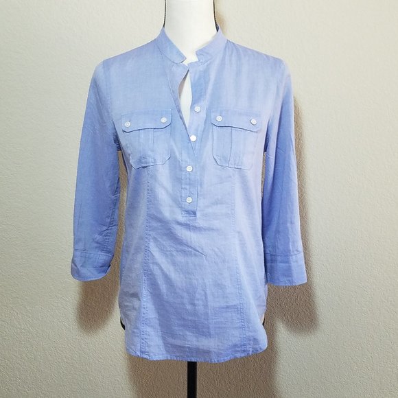 TALBOTS Tops - TALBOTS BLUE LINEN COTTON 3/4 SLEEVE SHIRT 4 P